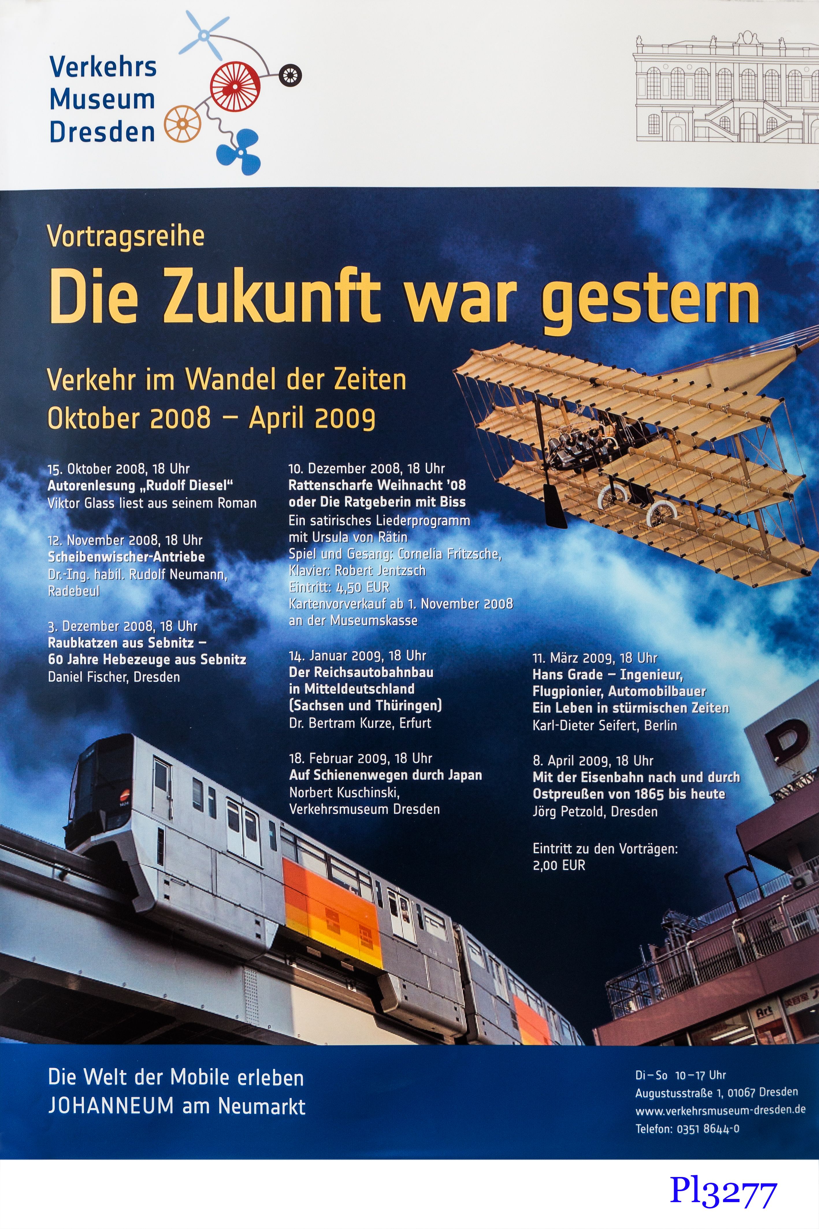 Plakat zur Vortragsreihe „Die Zukunft war gestern“ im Verkehrsmuseum Dresden, 2008