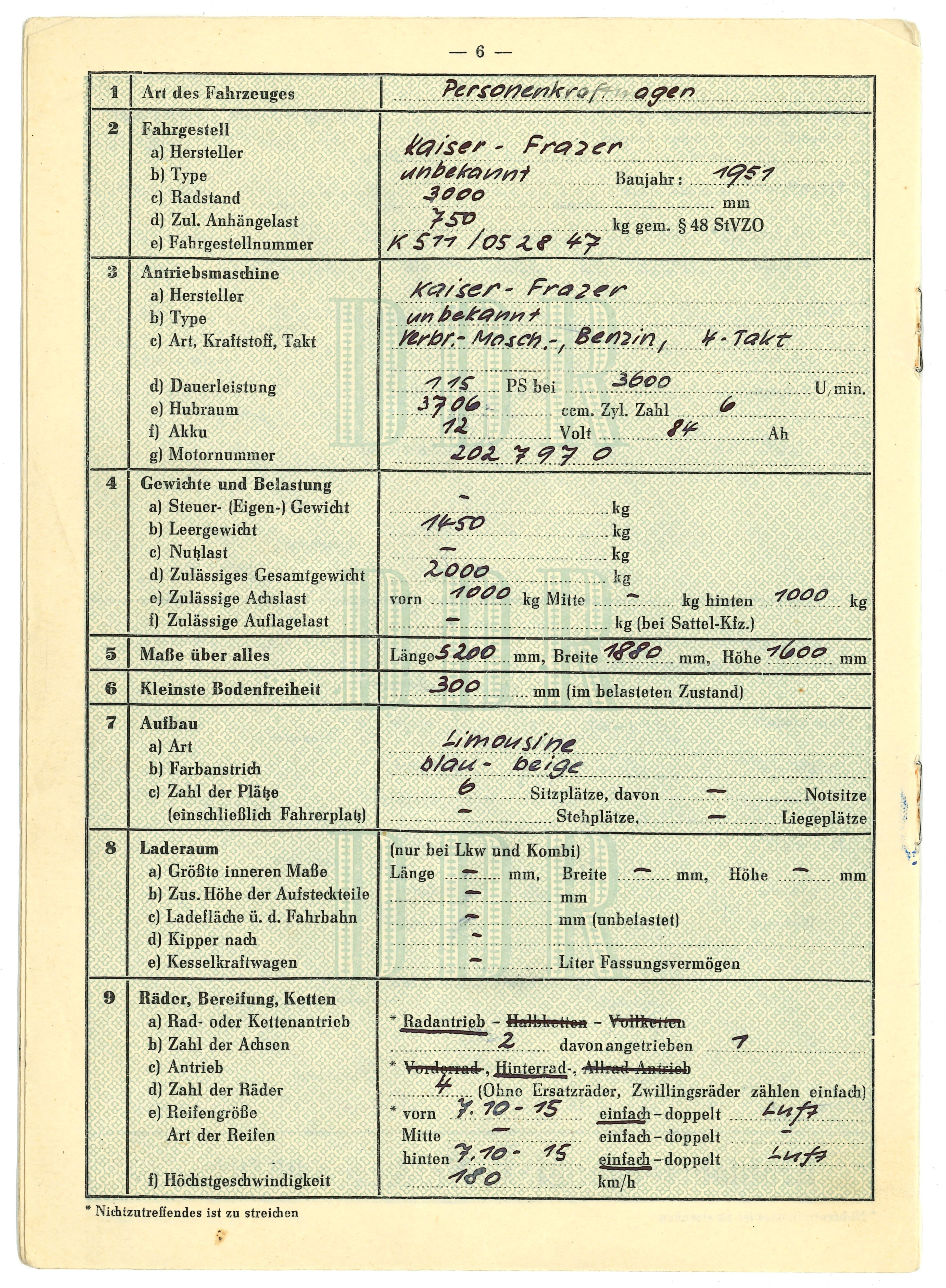 Technische Daten aus DDR-Kfz-Briefs