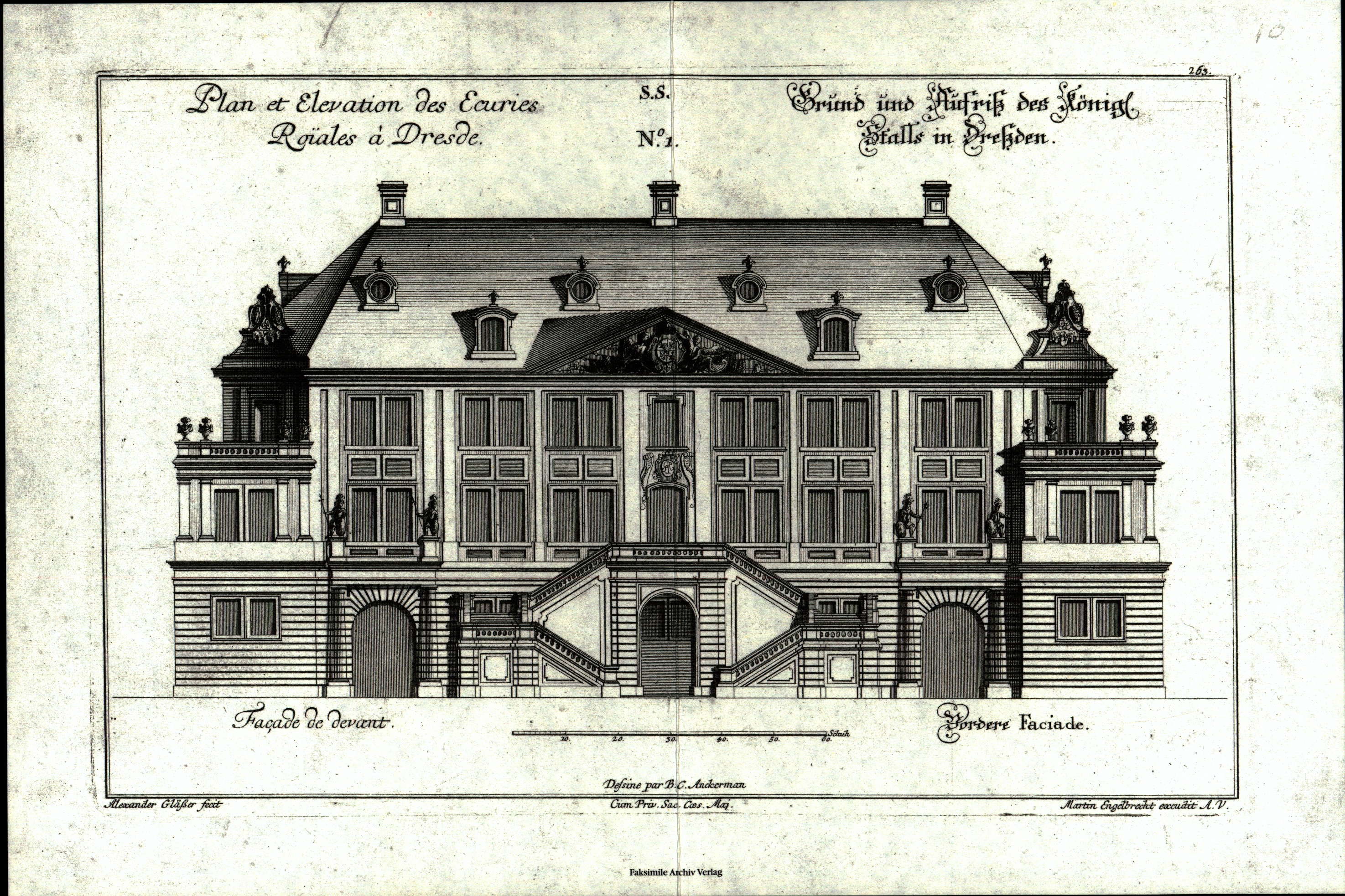 Aufriss der Stallgebäudefassade um 1730