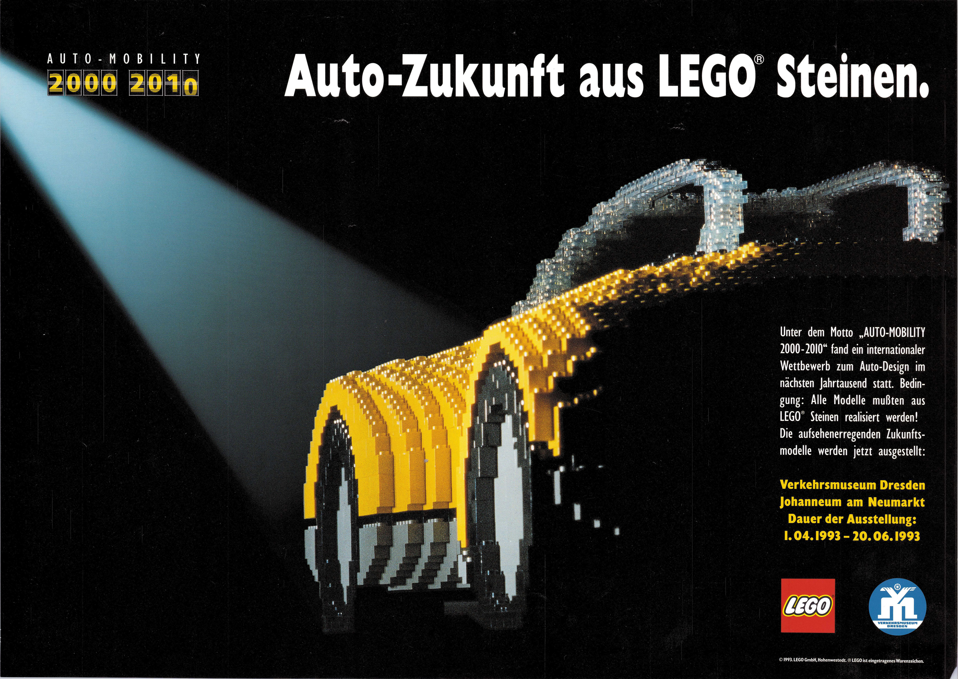 Unter dem Motto „Auto-Mobility 2000-2010“ fand ein internationaler Wettbewerb zum Auto-Design im nächsten Jahrtausend statt. Bedingung: Alle Modelle mussten aus Legosteinen realisiert werden! Die aufsehenerregenden Zukunftsmodelle werden jetzt ausgestellt