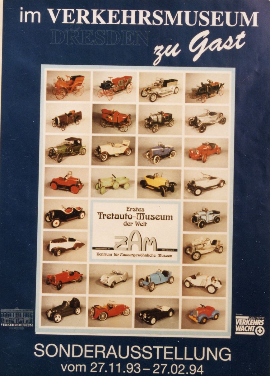 Im Verkehrsmuseum zu Gast. Sonderausstellung Tretautomobile - 1. Tretautomuseum der Welt vom 27.11.1993 - 27.02.1994.